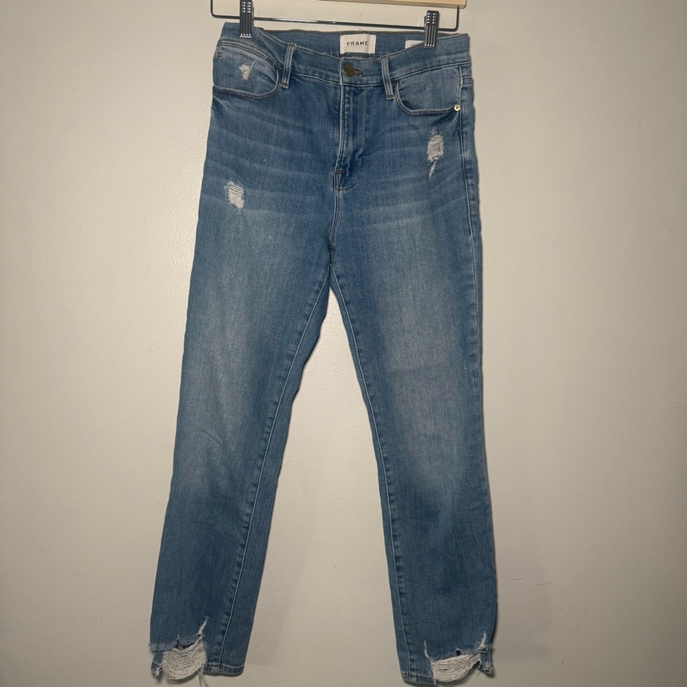 FRAME sz 28 Le High Straigh Jeans Laskey‎ Rips Straight Leg Distressed - Picture 2 of 6